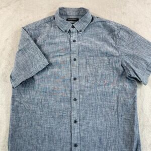 Banana Republic Slim Fit Shirt Men Large Blue Chambray Pocket Short Sleeve Prepp